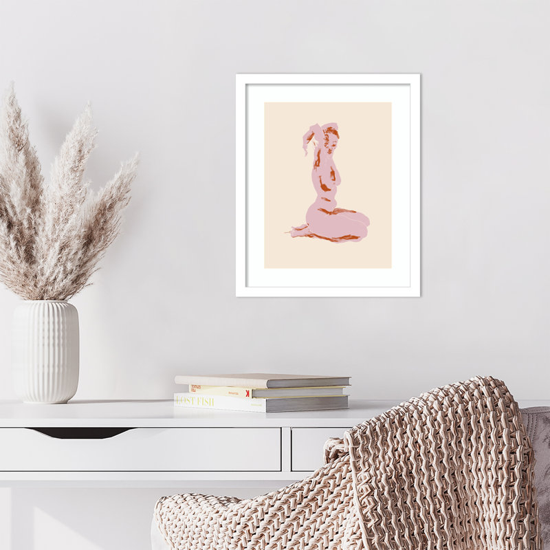 «Nude with Arms Folded Over Her Head» par Nantucket, reproduction d'art encadrée en bois, Blanc, H 17 po x l 14 po
