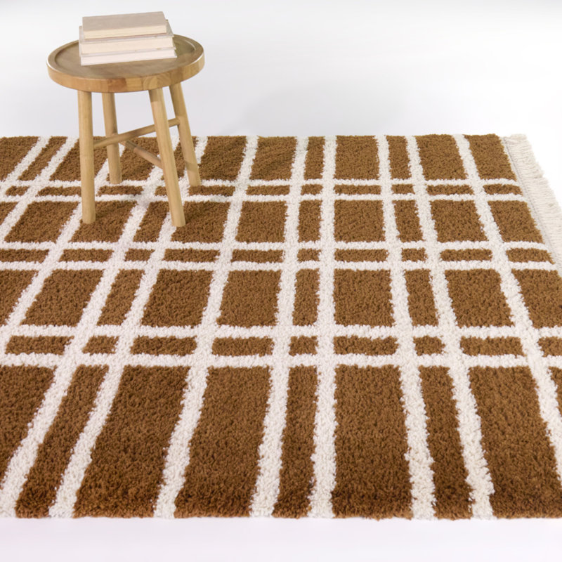 Leana Rust Geometric Stripe Area Rug, Rectangle 7'10" x 10'