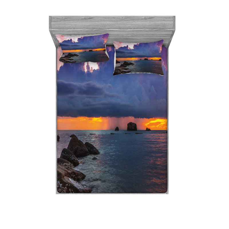 Ensemble de draps majestic coucher de soleil naturel big cloud tropical mer, Ensemble de drap pour grand lit avec drap-housse