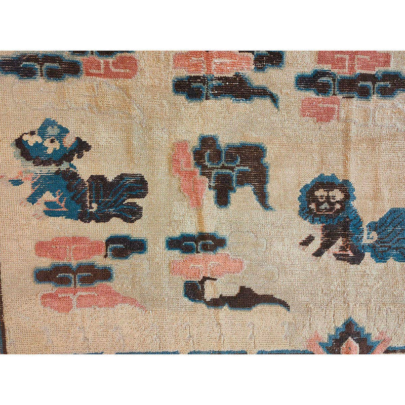 Antique Wool Coral / Salmon Pink Hand Knotted Pile Rug