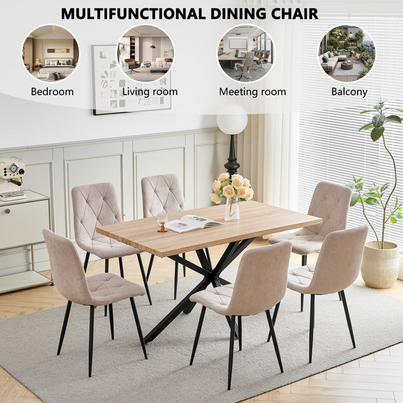 Upholstered Linen Dining Chair, Beige, 6