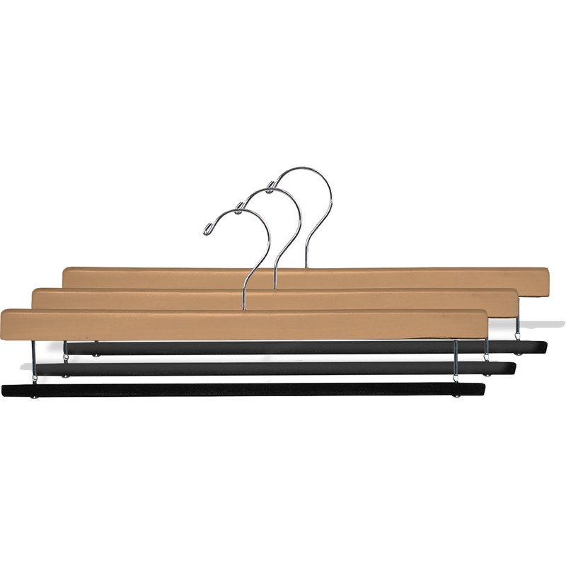 Cintre en bois antidérapant pour jupe / pantalons, Naturel / nickel