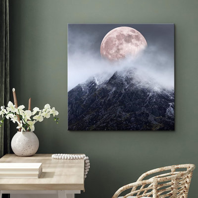 Moon " Harvest Moon Cloudy Mist Sky Snowy Mountain Range "