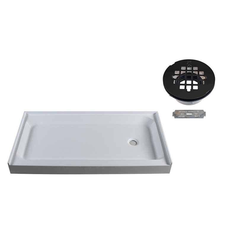 60'' W 34'' D Rectangular Single Shower Base, Matte Black