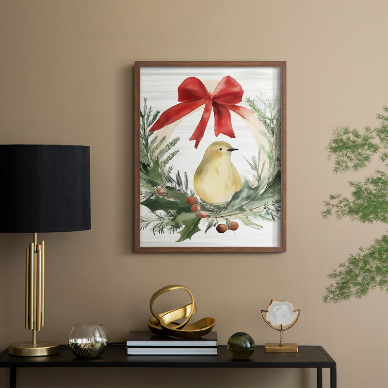 «Christmas Holiday Art», reproduction encadrée en bois massif, H 21 po x l 17 po, Noyer