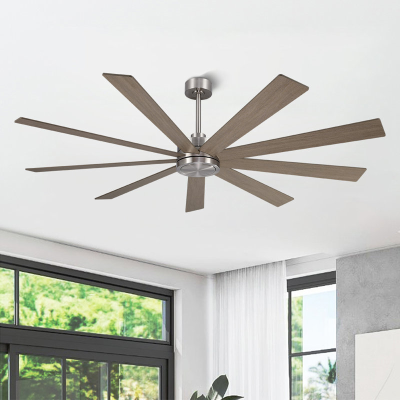 Ventilateur de plafond intérieur avec télécommande, 9 pales en contreplaqué, 72", Nickel avec pales à grain de bois