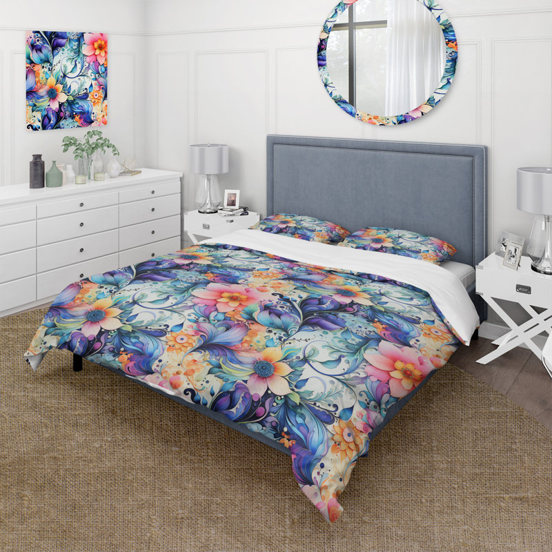 Ensemble de housse de couette à motif cachemire Watercolor Delight, Housse de couette pour grand lit et 2 taies décor