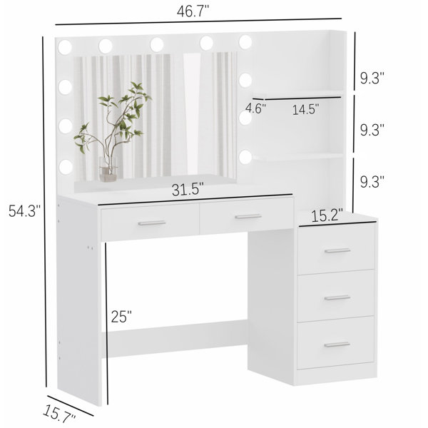 Latitude Run® Kimbereley Makeup Vanity with 3-Color Dimmable Lighted  Mirror, Side Storage Shelf & 4 Drawers & Reviews