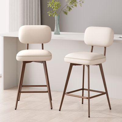 Upholstered Swivel Bar Stools with Metal Frame
