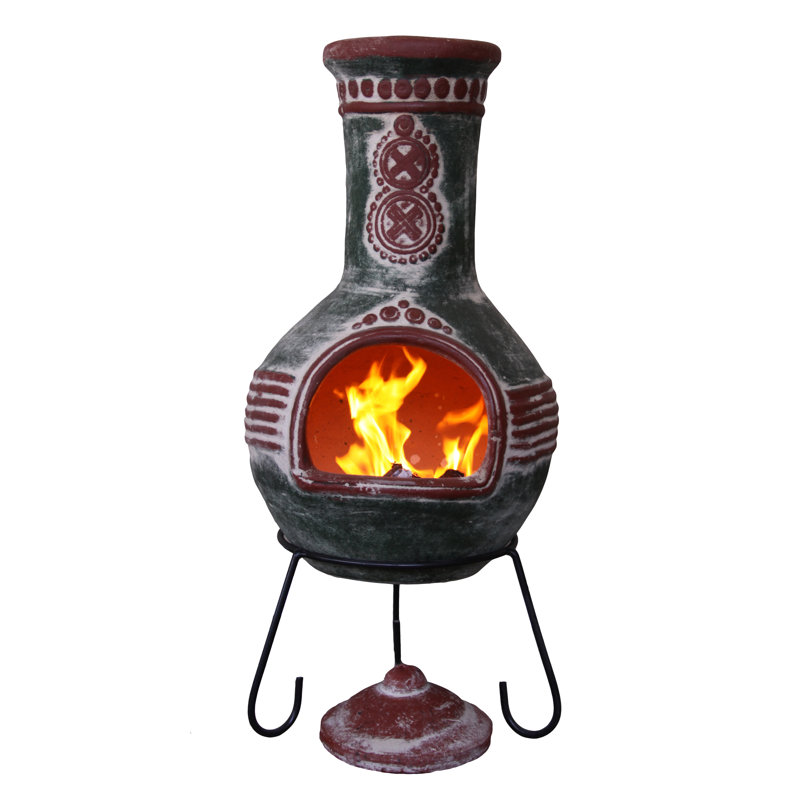 Azteca Round Clay Smokeless Chimnea, Green