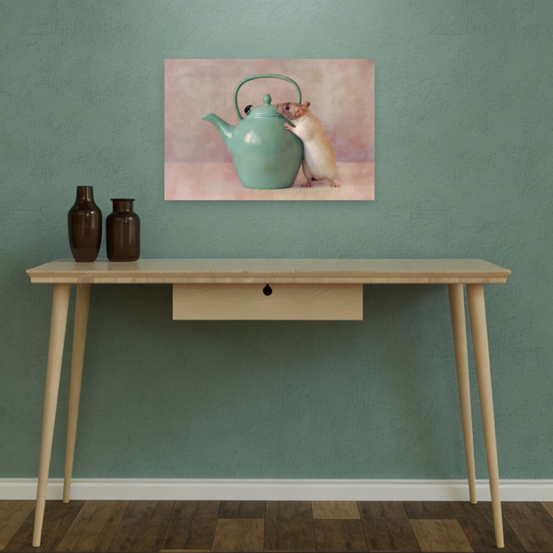 Curious Teapot Rat Contemporary Wall Art Print by Ellen van Deelen - 1 Piece Wrapped Canvas Wall Art, 30.48cm H x 45.72cm W