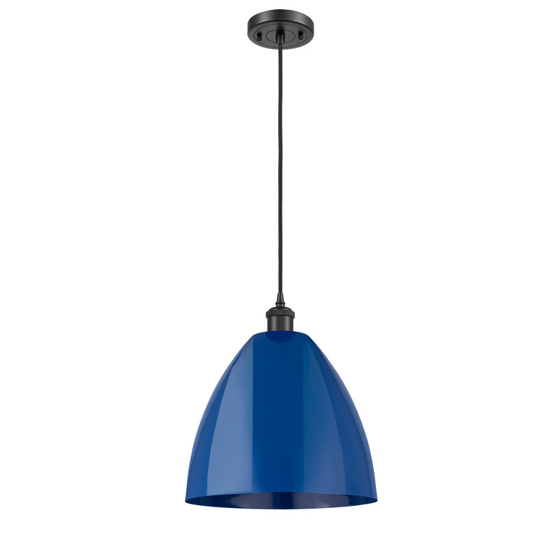 Luminaire suspendu conique 1 lumière, Bleu, H 14,75 po x l 12 po x P 12 po, Noir mat