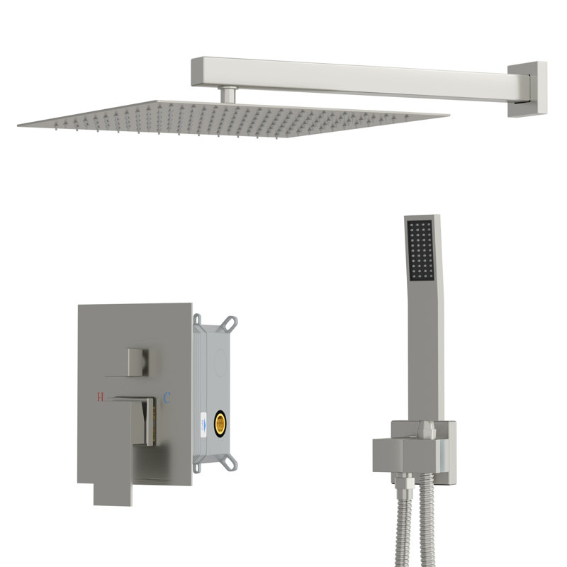 10" Pressure Balanced Rain Shower System With Handheld Spray, Silver