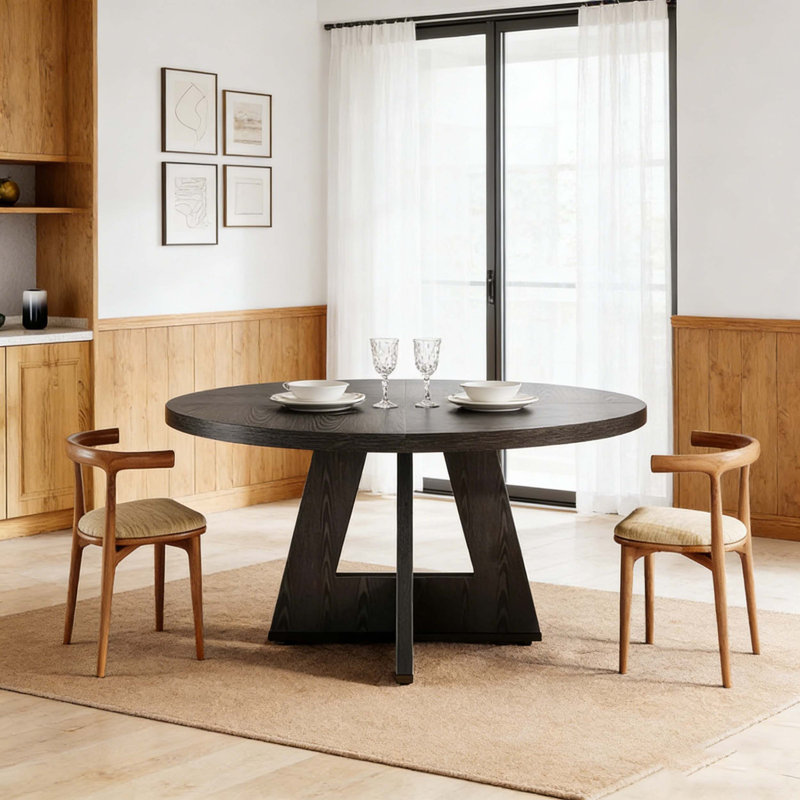 Wooden Round Dining Table Farmhouse Kitchen Dinner Table for 4, Black