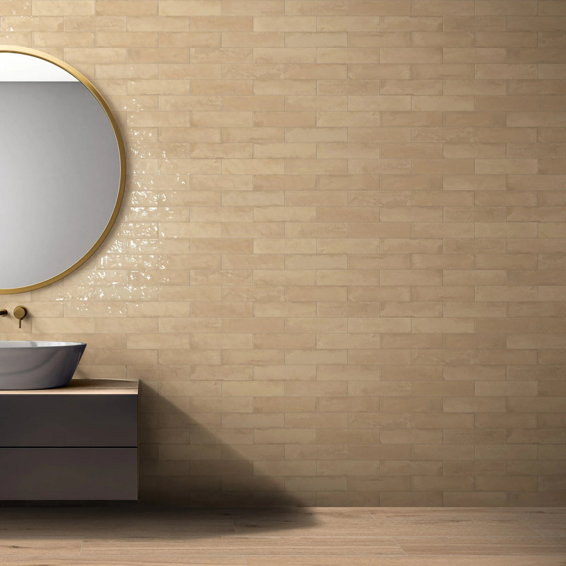 Carreau en porcelaine zellige 3 "x 12" Element, Crème beige désert