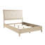 Lit double classique avec tête de lit tapissier en similicuir beige, conception à boutons et rails inclus Taille dans le style, pour la chambre à coucher