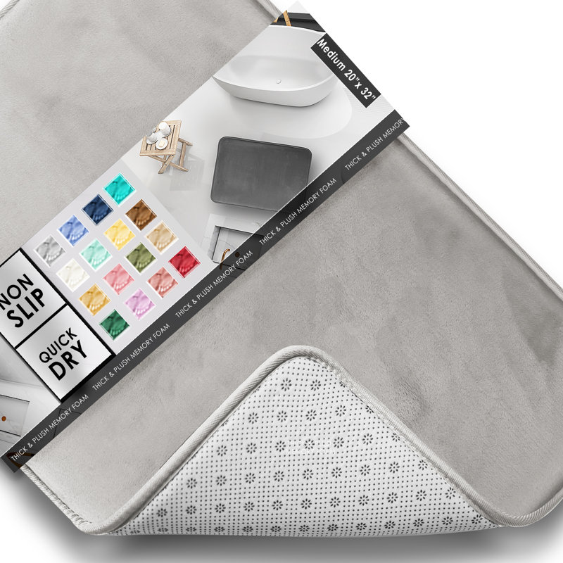 Ultra Soft and Absorbent Memory Foam Bath Rug Set with Non-Slip Backing, Large: 32" L x 20" W, Silver/Gray