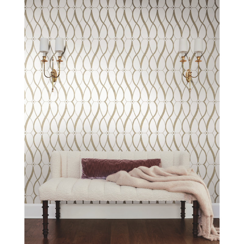 Graceful Geo Geometric Metallic Wallpaper Roll, Cream/Gold