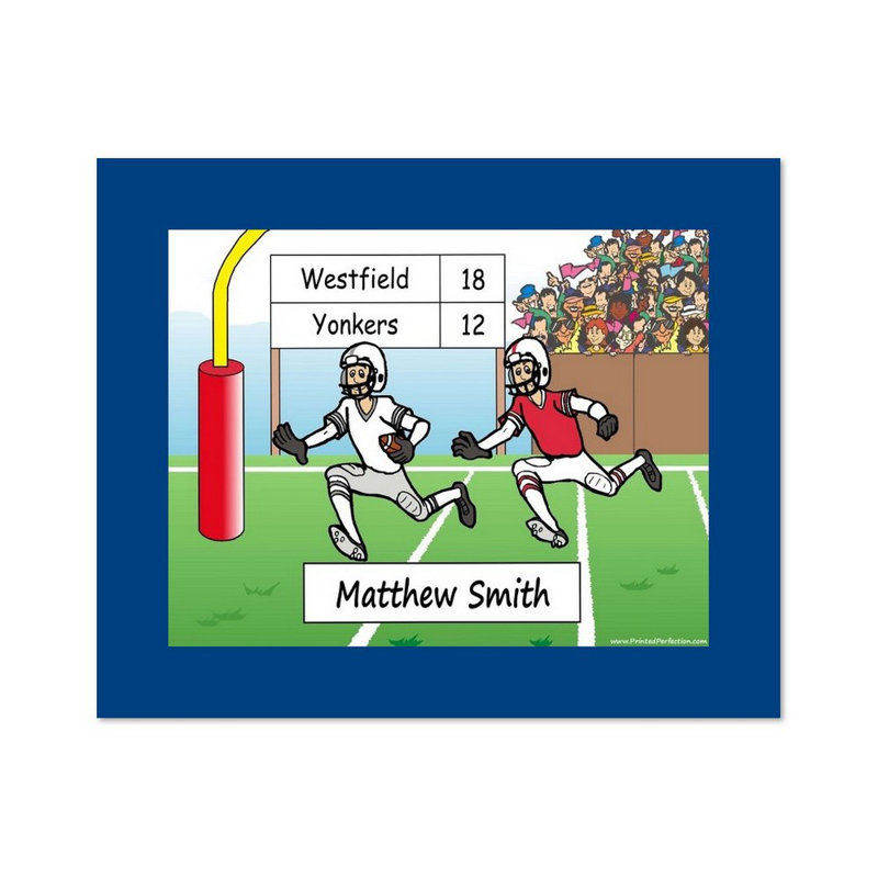 Personalized Football Player Male Cartoon Caricature with a Mat, Ready to Frame, Yes