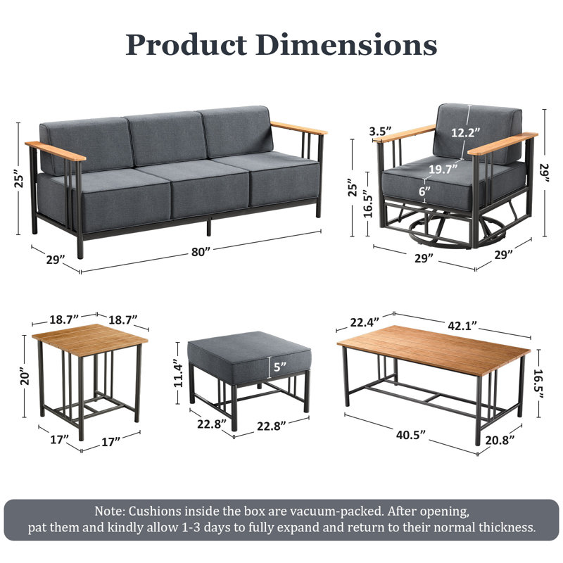 Ensemble de conversation d'extérieur de 7 pièces avec canapé et repose-pieds pivotant Timberloft, table basse et coussins épais de 10 po