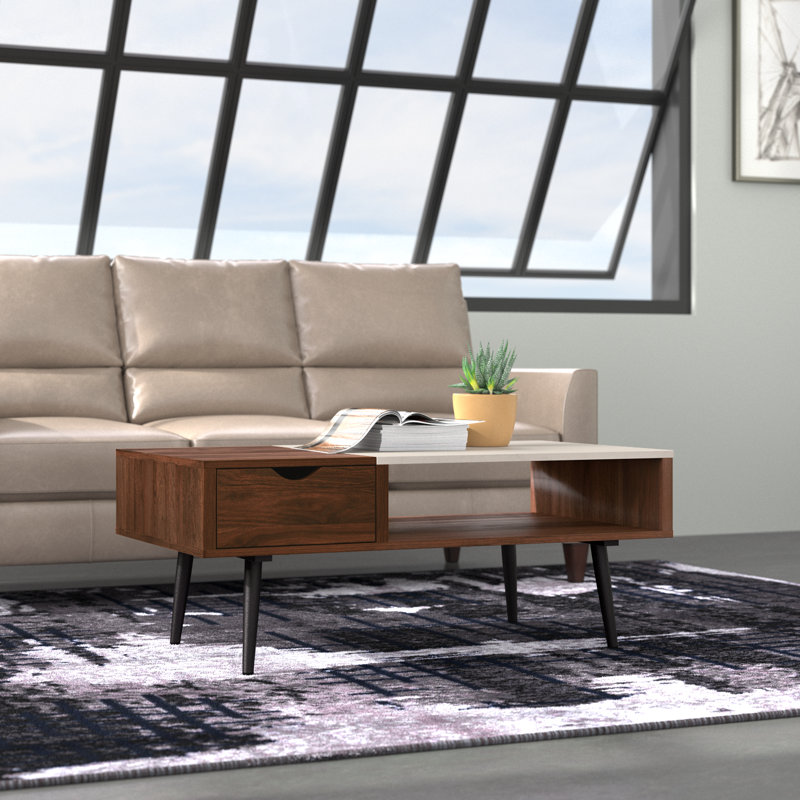 Barkhamsted Glass Top Coffee Table, Faux Marble, Dark Walnut