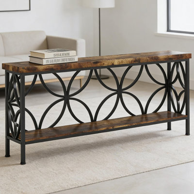 Console industrielle polyvalente à 2 niveaux avec beaucoup de rangement, idéale pour les espaces étroits et les décors modernes.