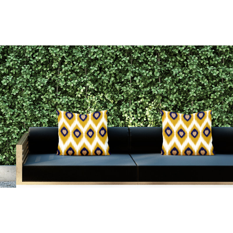 Coussin décoratif intérieur / extérieur abstrait, L 19 po x H 19 po, Jaune