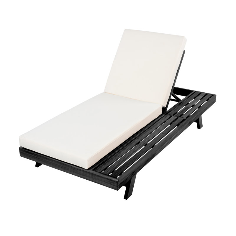 Aryan Patio Adjustable Acacia Wood Patio Chaise Lounge With Cushion, Black