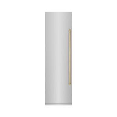 ZLINE Autograph Edition 24 in. 12.4 cu. ft. Column Freezer in Satin Stainless Steel with Graphite Grey Interior and Polished Gold Accents