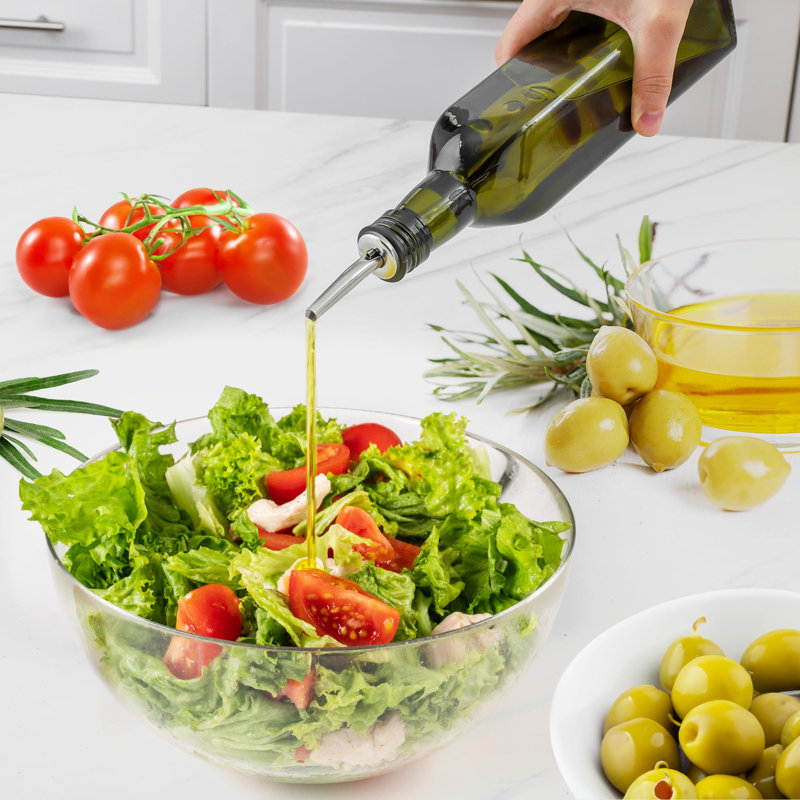 Green Glass Olive Oil Dispenser with Pour Spout, 17 oz