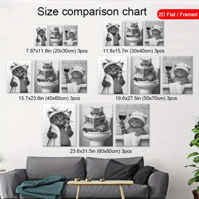 Impression sur toile 3 pièces pour salle de bain Chat