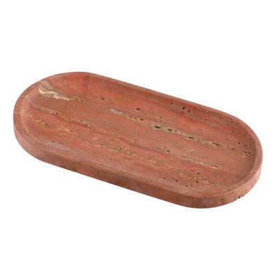 Guein Oval Natural Marble Tray,Red Travertine