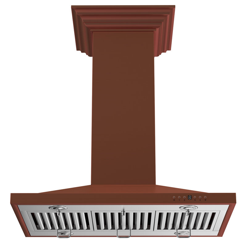 30" 400 CFM Ducted Island Range Hood, Hand-Hammered Copper, 36"