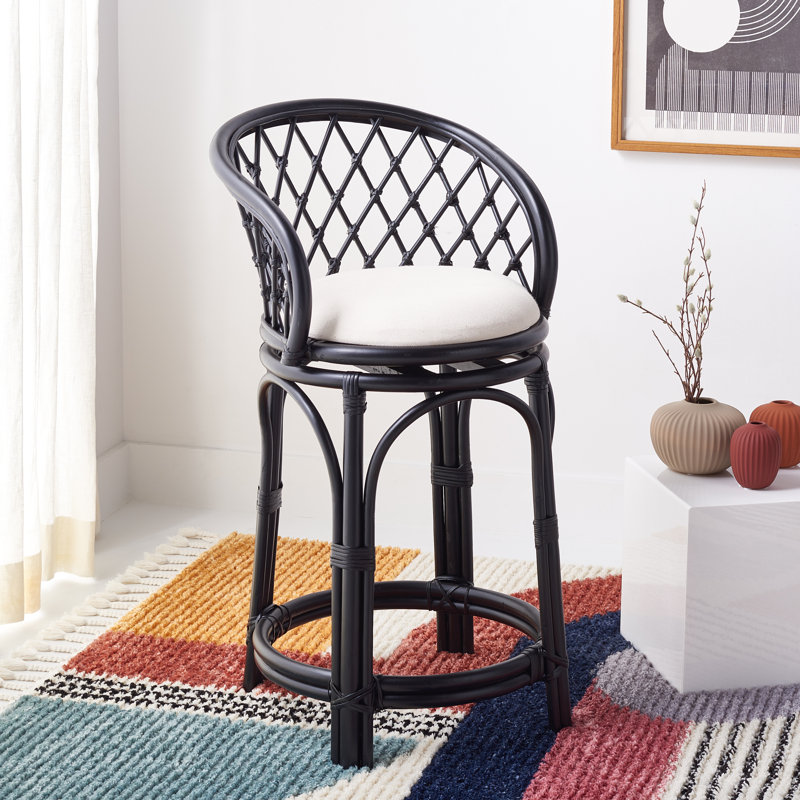 Aamani Upholstered Counter Stool with Solid Wood Frame, Black