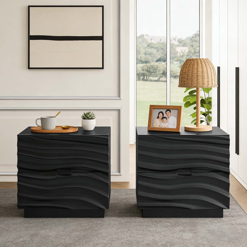 Ensemble de 2 tables de chevet en bois massif, table de chevet avec 2 tiroirs, sans poignées, table de bout de canapé pour le salon, chambres à coucher