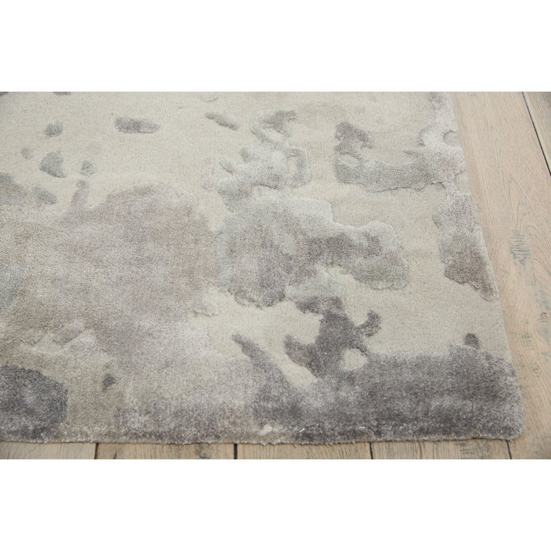 Annan Abstract Handmade Tufted Silver/Gray Area Rug, Rectangle 3'9" x 5'9"