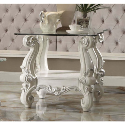 Versailles End Table, Clear Glass & Antique Platinum Finish