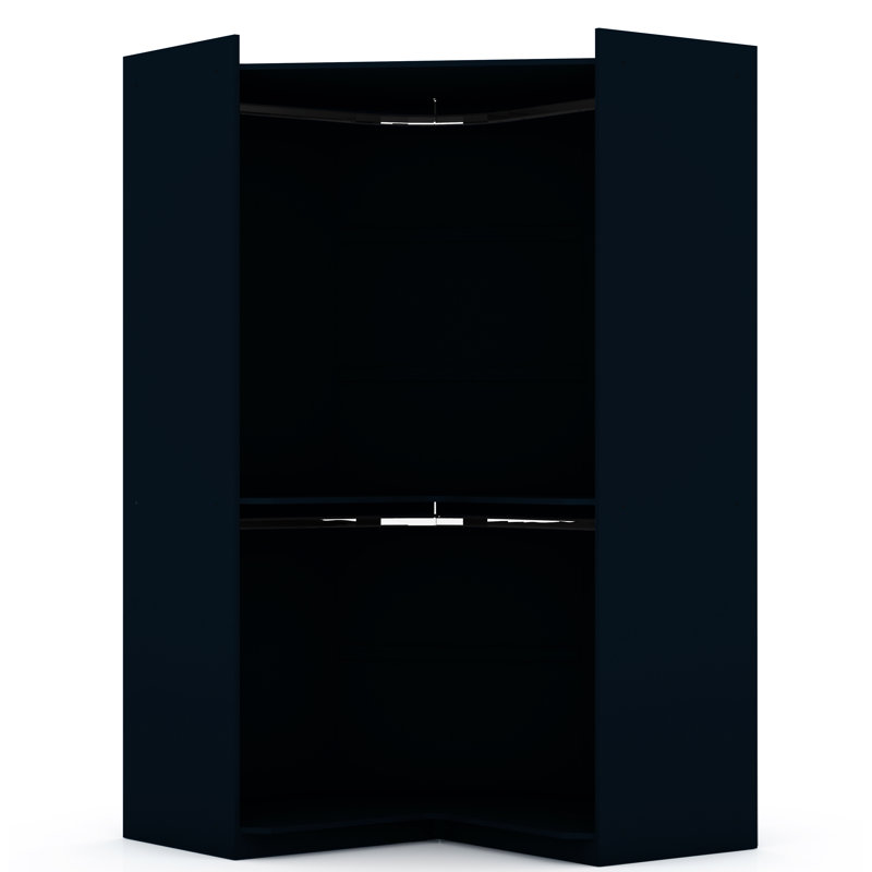 Mulberry 66" Contemporary Modern Open Corner Wardrobe Closet with Hanging Rods in Blue, Tatiana Midnight Blue