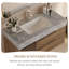 Meuble-lavabo mural 36 po Mid Century Modern, lavabo simple, texture bois brun avec plateau en pierre frittée
