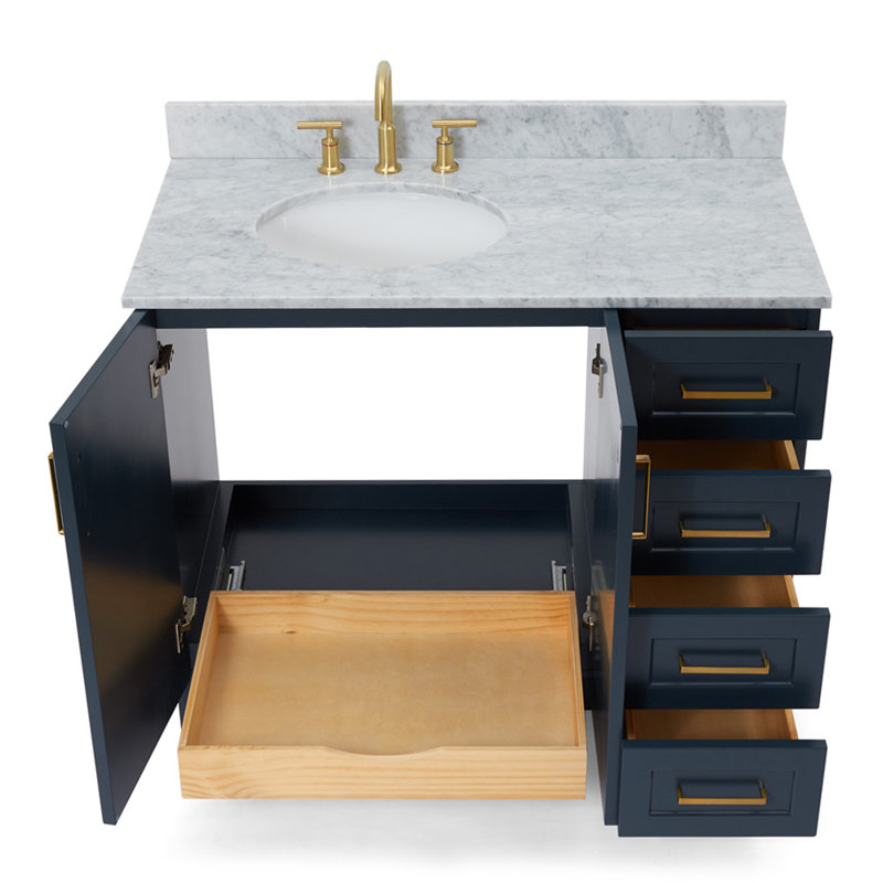 ARIEL TAYLOR 43 IN LEFT OFFSET SINGLE RECTANGLE SINK VANITY, Midnight Blue, Oval, Left 