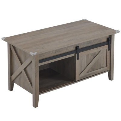 Coffee Table, 36"" Small Farmhouse Barn Door Coffee Table With Storage, Rectangular Center Wood Coffe Table With Lifting Top,Lift Up Living Room Tables -  Gracie Oaks, AB8595018AFC408ABA872C944A1ECA6A
