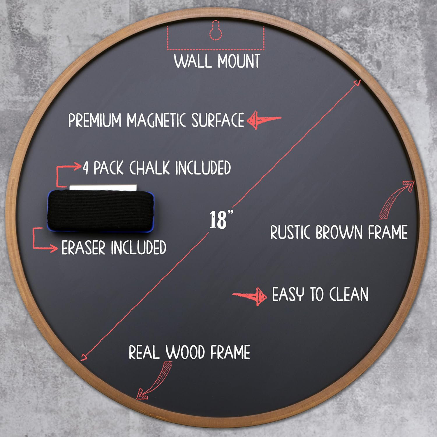 Gracie Oaks Better Office Products Round Magnetic Chalkboard With ...