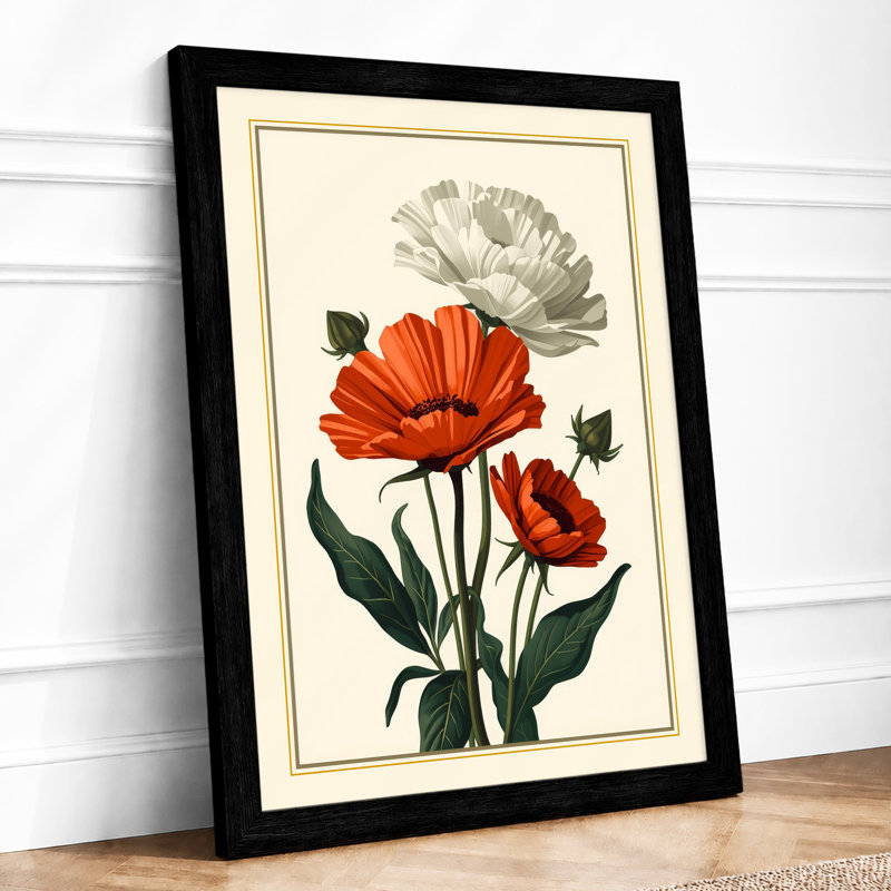 Three Gerbera Bloom Botanical - Print, A2 - 59.4 x 42.0 cm, Black