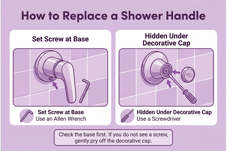 illustration depicting how to replace a shower handle