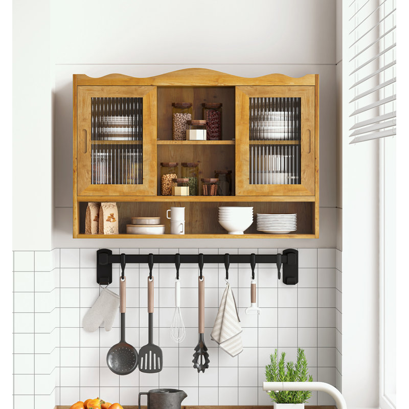 Armoire 2 portes coulissantes avec tablette ouverte, Naturel