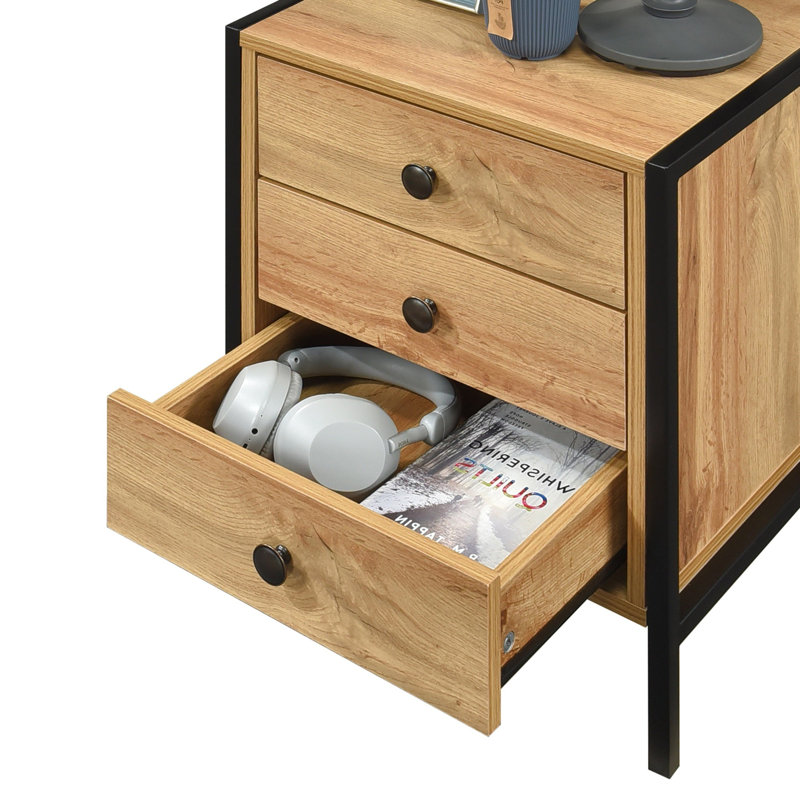 Alva 3 Drawer Bedside Table, Oak