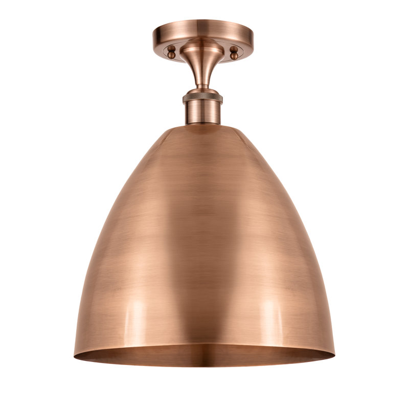 Semi Flush Mount, 14.75" H x 12" W x 12" D, No Bulb Included, Antique Copper