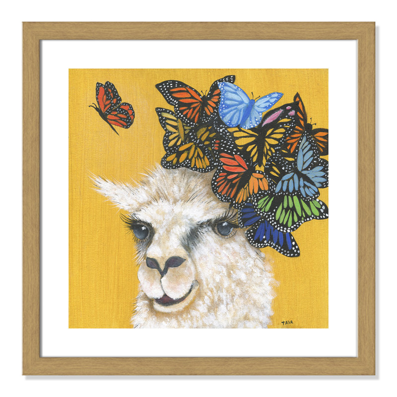 Art sur toile llama, H 24,5 po x l 24,5 po x P 0,625 po, Cadre en chêne
