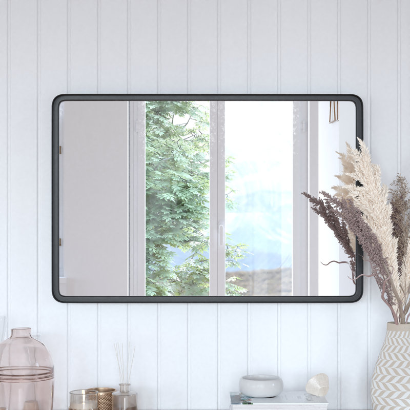 Jonis Wall Mount Shatterproof Wall Mirror with Metal Frame, Black, 30" x 20"