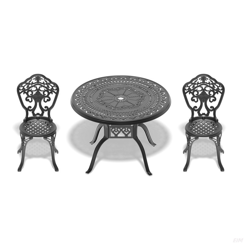 Set Of All-Weather Cast Aluminum Dining Furniture Set With Black Frame, 2